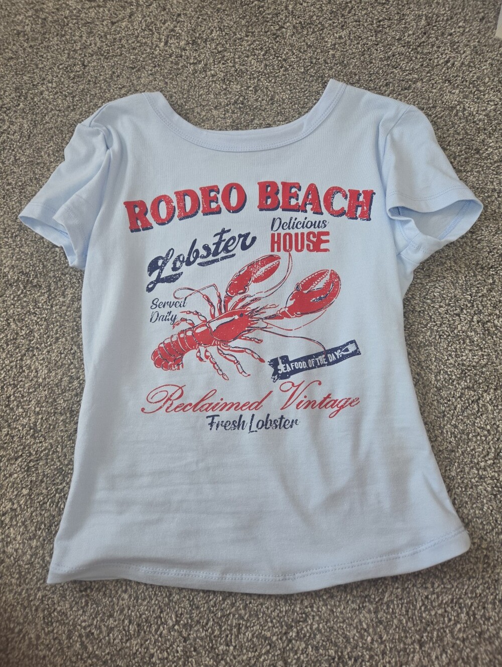 Reclaimed Vintage Light Blue Tee with Red Lobster Graphic
